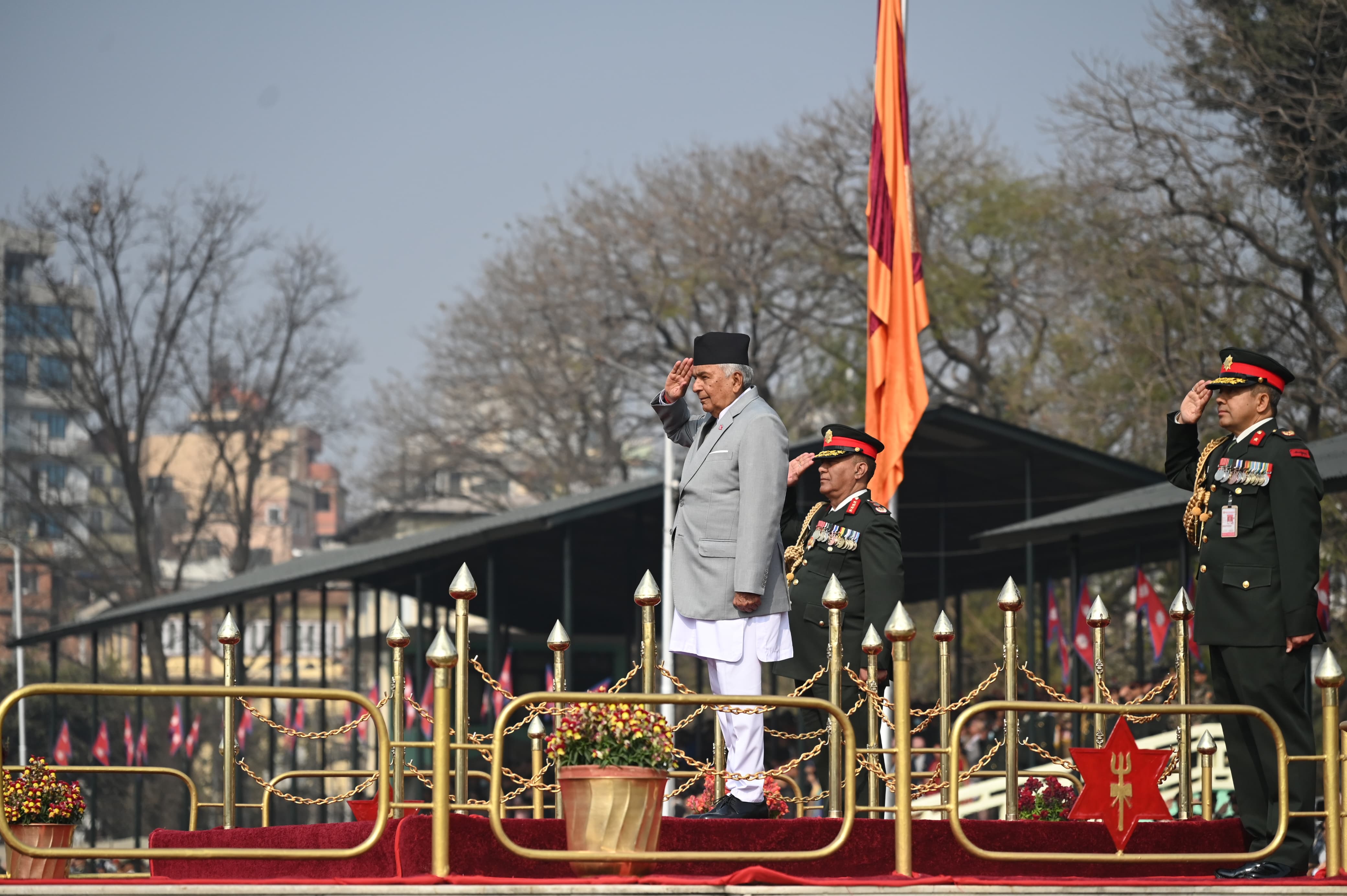 नेपाली सेना स्थापनाको २६२ औं वार्षिकोत्सबको अवसरमा राष्ट्रपति पौडेल टुँडिखेलमा